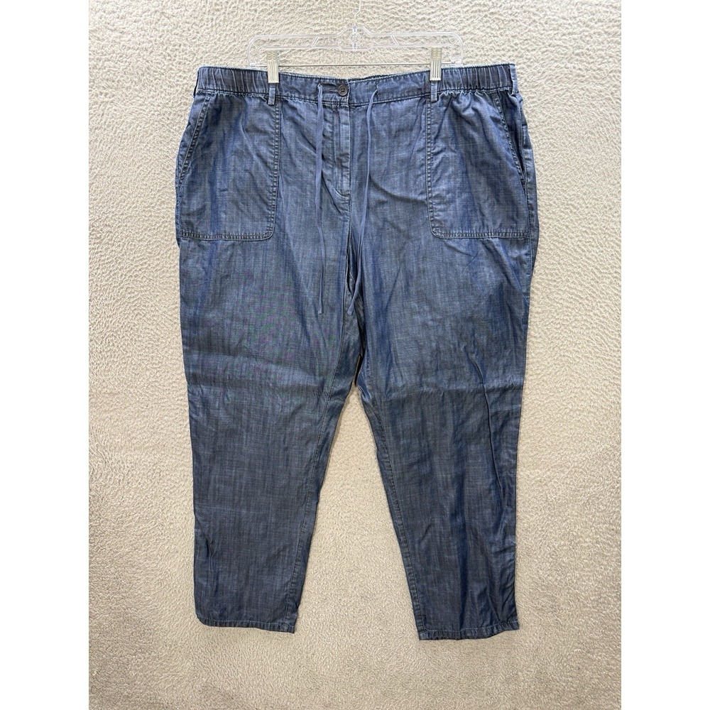 Lands End Pants Womens 20W Blue 100% Lyocell Mid Rise Straight Leg Relaxed